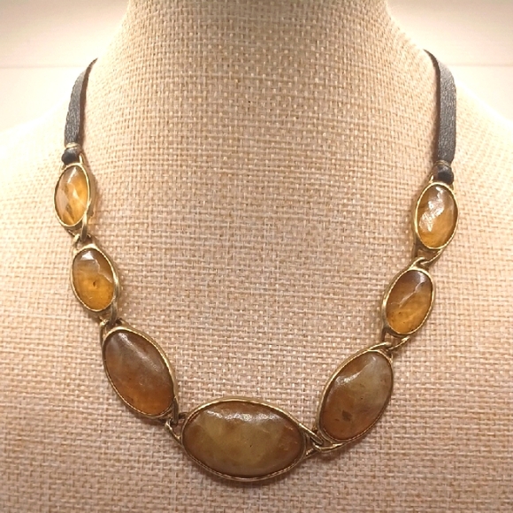 Kenneth Cole Jewelry - Kenneth Cole Gold tone and Citrine Choker with Leather Strap